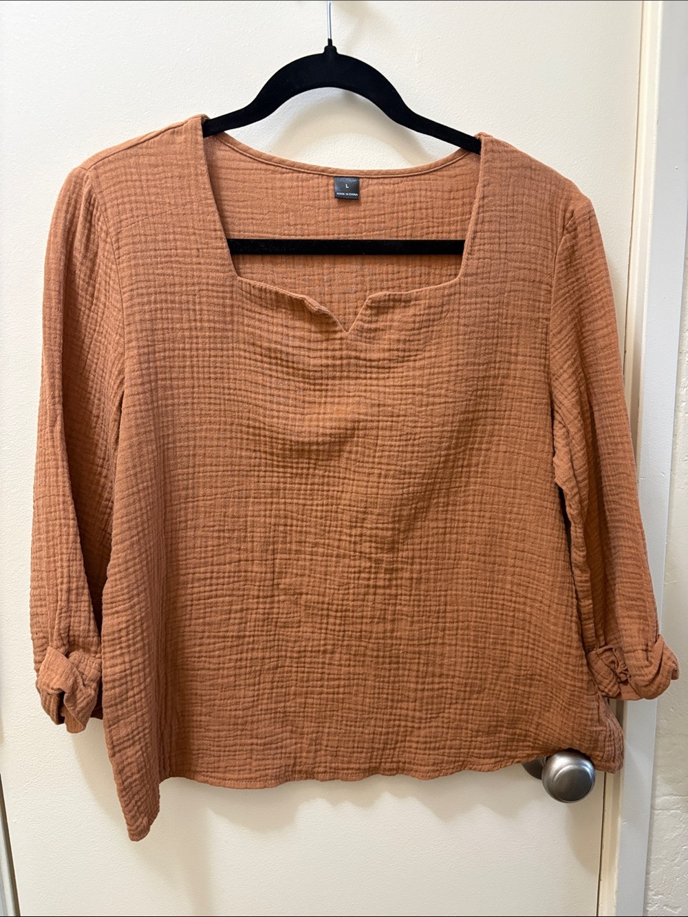 Women's Gauze Square-Neck Tunic in Rust